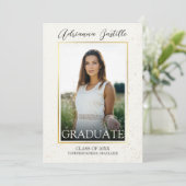 Elegant goud 3 foto kalligrafie afstudeerfeest kaart (Staand voorkant)