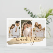 Elegant Goud 4 Foto Trouwen Dank u kaart (Staand voorkant)
