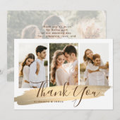 Elegant Goud 4 Foto Trouwen Dank u kaart (Voorkant / Achterkant)