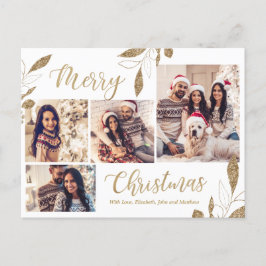 Elegant Goud 4 Fotocollage Botanische Kerstmis Briefkaart