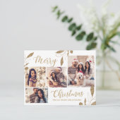 Elegant Goud 4 Fotocollage Botanische Kerstmis Briefkaart (Staand voorkant)