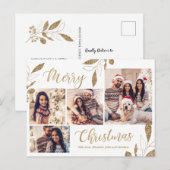 Elegant Goud 4 Fotocollage Botanische Kerstmis Briefkaart (Voorkant / Achterkant)