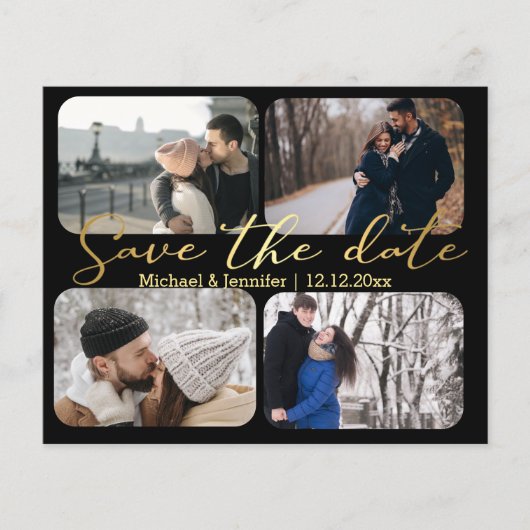 elegant goud 4 foto's collage zwart behalve datum (Voorkant)