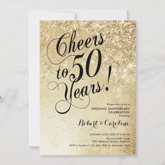 Elegant Goud 50e Jubileum Kaart (Voorkant)