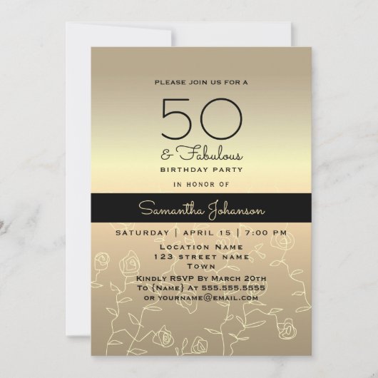 Elegant Goud 50e Verjaardag Kaart (Voorkant)
