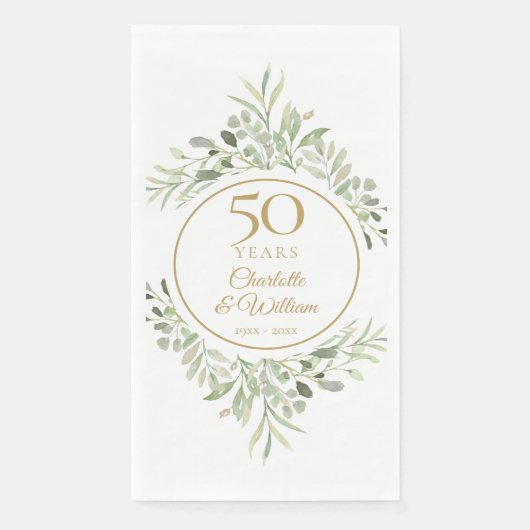 Elegant Goud 50ste Huwelijksjubileum Groenelemente Servet (Voorkant)