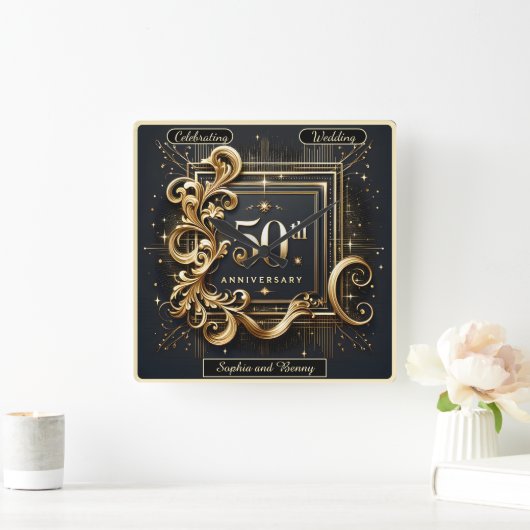 Elegant goud: 50ste Jubileum ontwerp Vierkante Klok (Huis)
