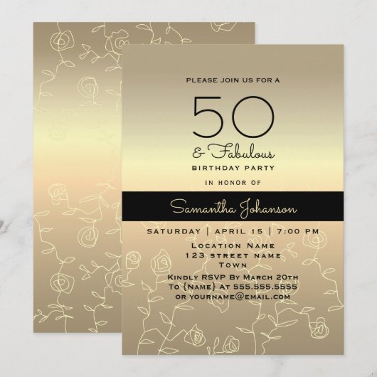 Elegant goud 50ste verjaardag kaart (Voorkant / Achterkant)