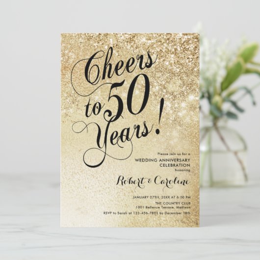 Elegant Goud 50ste Verjaardag Kaart (Staand voorkant)