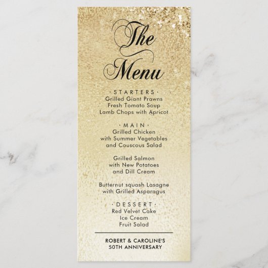 Elegant Goud 50ste Verjaardag Menu (Voorkant)
