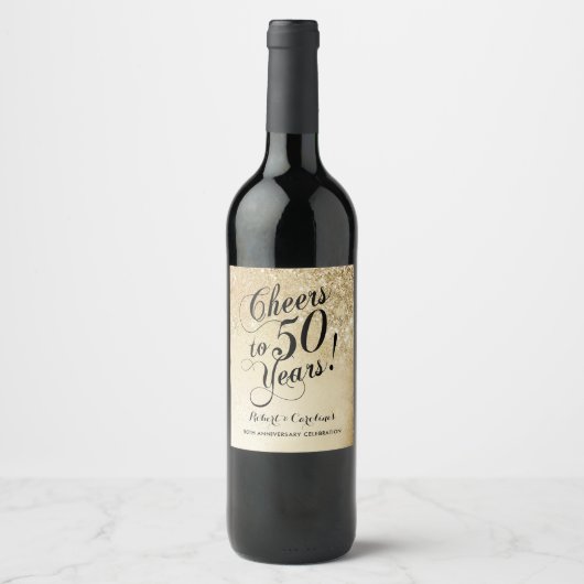 Elegant Goud 50ste Verjaardag Wijn Etiket (Voorkant)