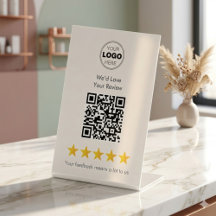 Elegant Goud 5-sterren QR-code recensie voetstuk b