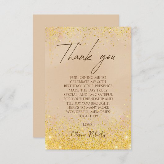 Elegant Goud 60e Verjaardag Bedankkaart (Voorkant / Achterkant)
