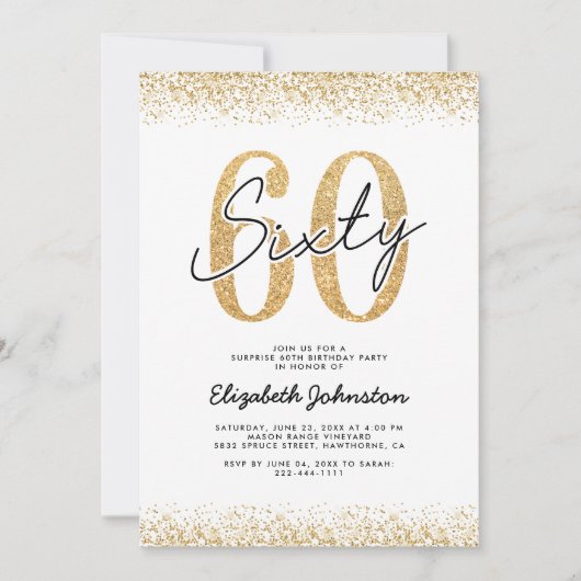 Elegant Goud 60e Verjaardagsfeestje Kaart (Voorkant)