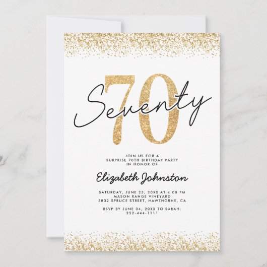 Elegant Goud 70e Verjaardagsfeestje Kaart (Voorkant)