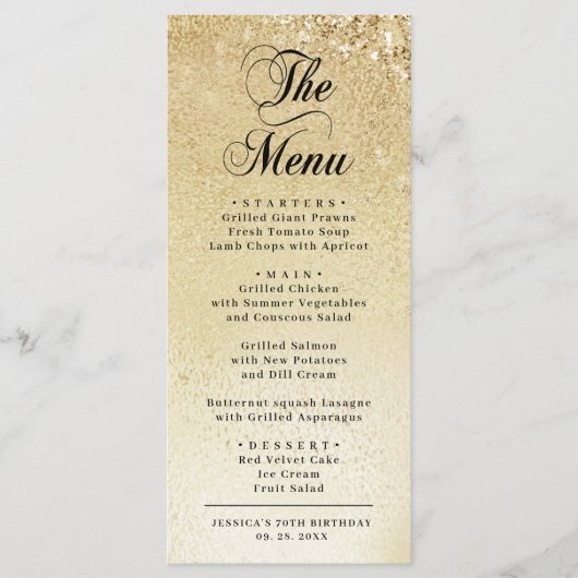 Elegant Goud 70ste Verjaardag Menu (Voorkant)