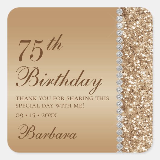Elegant Goud 75e Verjaardag Bedankt Vierkante Sticker (Voorkant)