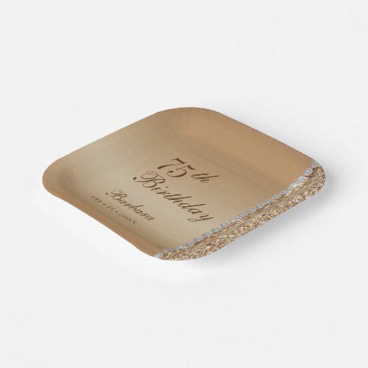 Elegant goud 75ste verjaardag papieren bordje (Gebogen)