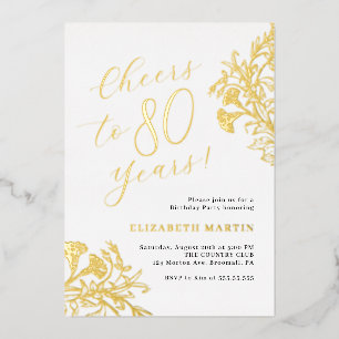 Elegant Goud 80e Verjaardag Folie Uitnodiging