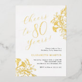 Elegant Goud 80e Verjaardag Folie Uitnodiging (Voorkant)