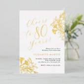 Elegant Goud 80e Verjaardag Folie Uitnodiging (Staand Voorkant)
