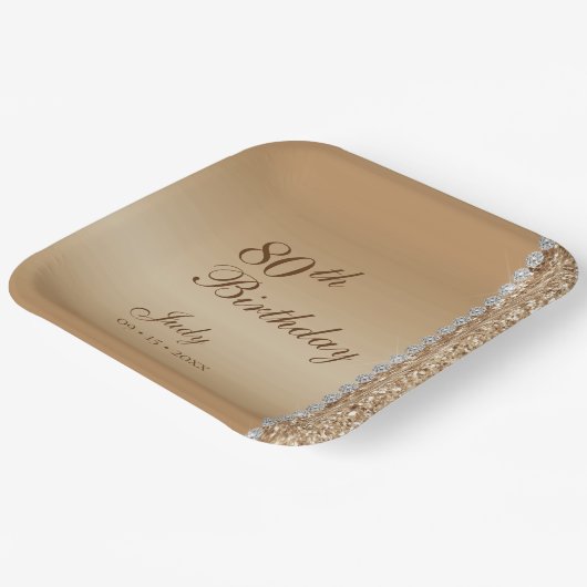 Elegant Goud 80e Verjaardag Papieren Bordje (Gebogen)