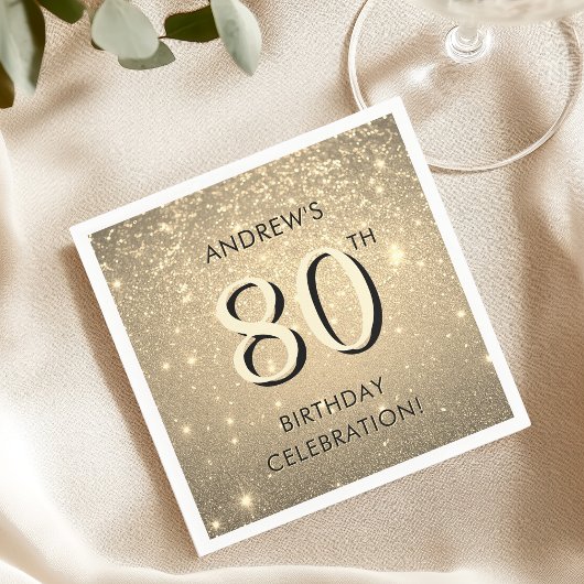 Elegant Goud 80e Verjaardag Servet