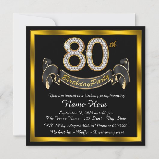 Elegant Goud 80e Verjaardagsfeest Kaart (Voorkant)
