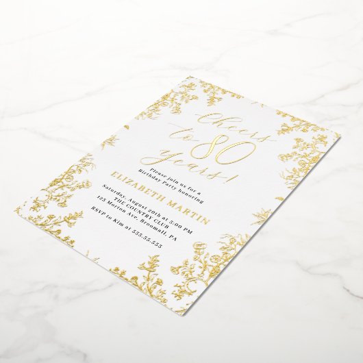 Elegant  Goud 80ste Verjaardag Folie Uitnodiging (Gedraaid)