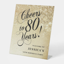 Elegant Goud 80ste Verjaardag Reclamebord Met Voetstuk