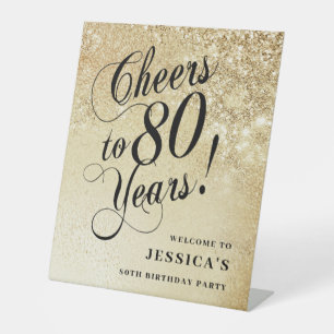 Elegant Goud 80ste Verjaardag Reclamebord Met Voetstuk