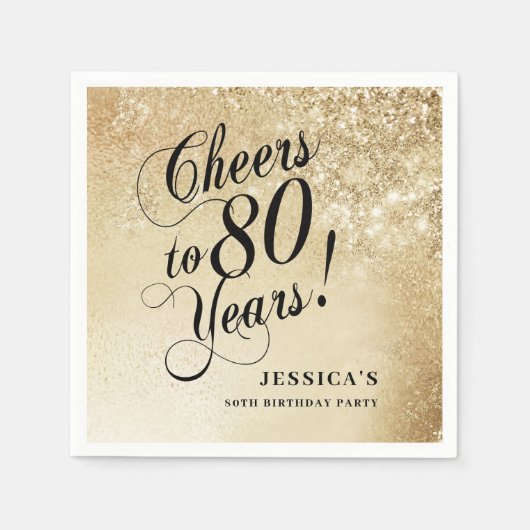 Elegant Goud 80ste Verjaardag Servet (Voorkant)