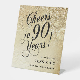 Elegant Goud 90ste Verjaardag Reclamebord Met Voetstuk