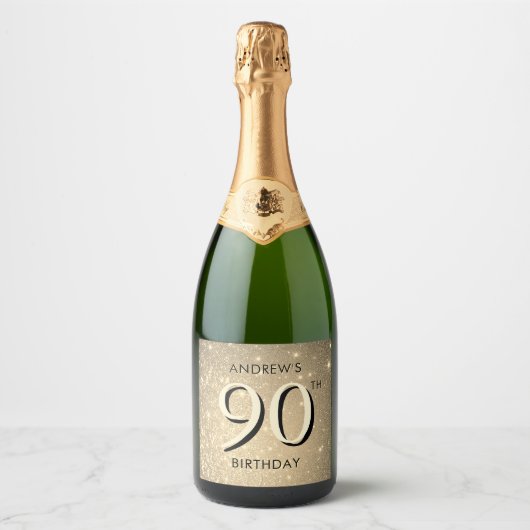 Elegant goud 90ste verjaardag sparkling wijnetiket (Voorkant)
