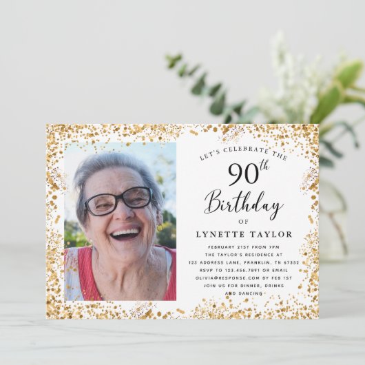 Elegant Goud 90ste Verjaardagsfeest Kaart (Staand voorkant)