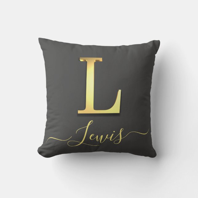 Elegant Goud Aangepast Monogram L Naam Sierkussen (Voorkant)
