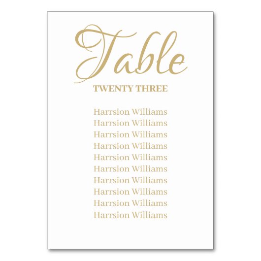 Elegant goud aangepast script Weddenschappen Table Kaart (Achterkant)