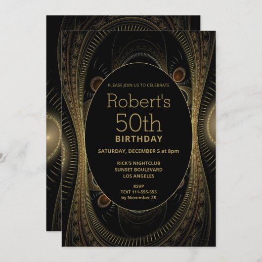 Elegant Goud Abstract 50ste Verjaardagsuitnodiging Kaart (Voorkant / Achterkant)