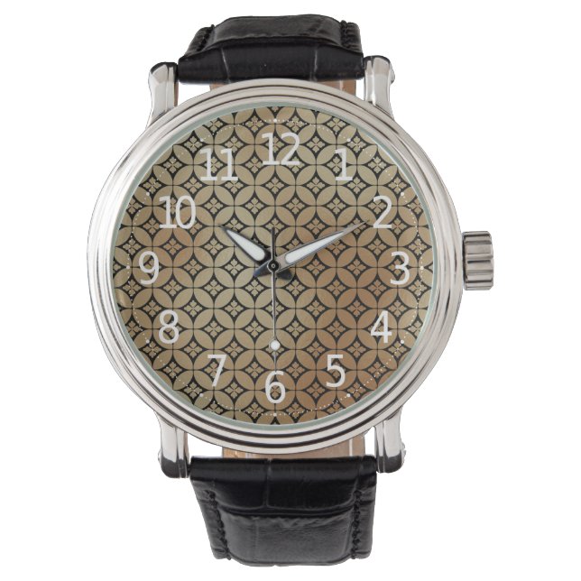 Elegant Goud Abstract Bloemencirkels Patroon | Horloge (Voorkant)