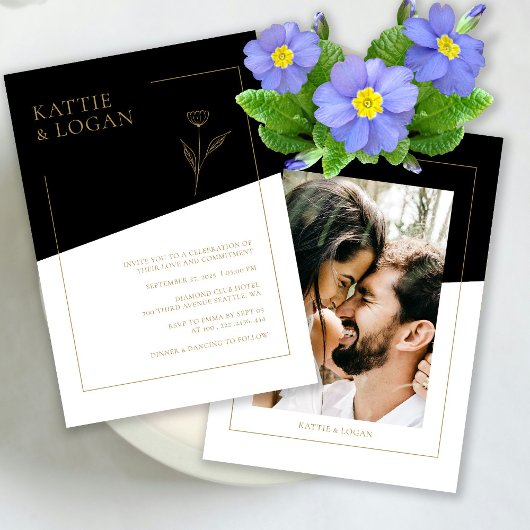 Elegant Goud Accent Geometrische Bruiloft Uitnodig Kaart