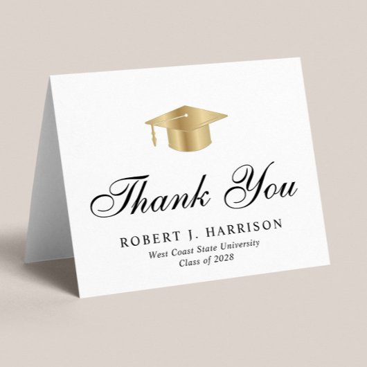 Elegant Goud Afstudeerder Pet Afstuderen Bedankkaart