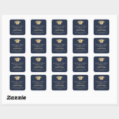 Elegant Goud Afstudeerder Pet Blauw Afstuderen Vierkante Sticker (Vel)