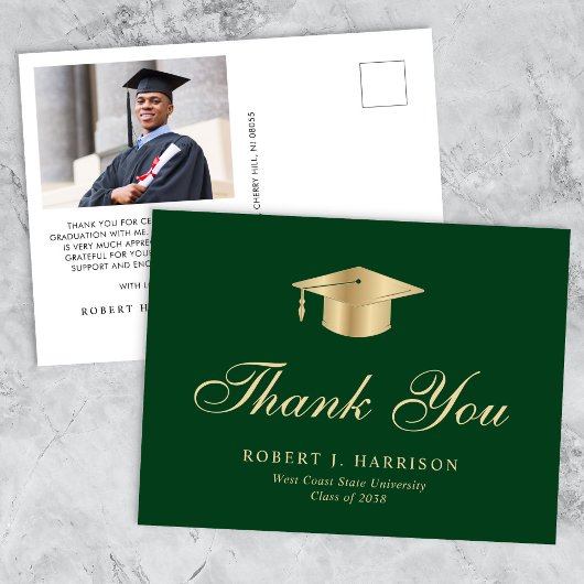 Elegant Goud Afstudeerder Pet Foto Afstuderen Dank Briefkaart