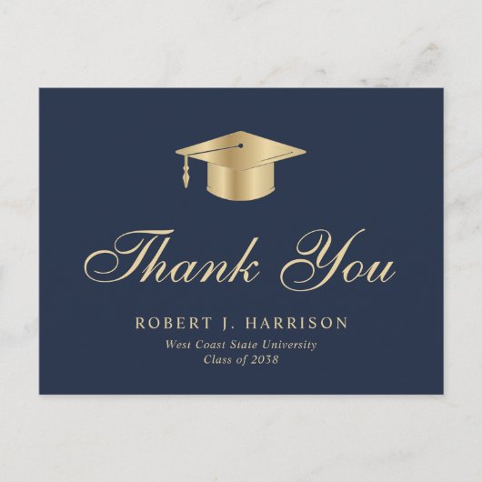 Elegant Goud Afstudeerder Pet Foto Afstuderen Dank Briefkaart (Voorkant)