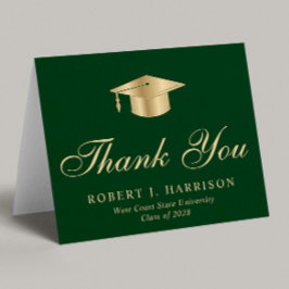 Elegant Goud Afstudeerder Pet Groen Afstuderen Bedankkaart