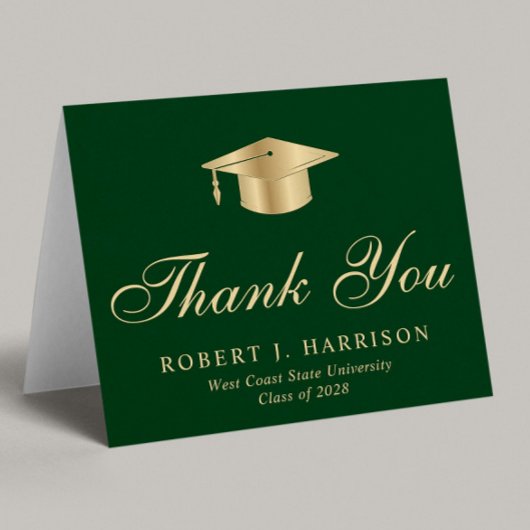 Elegant Goud Afstudeerder Pet Groen Afstuderen Bedankkaart