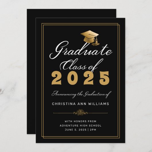 Elegant Goud Afstudeerder Pet Lijst Zwart 2024 Afs Aankondiging (Voorkant / Achterkant)