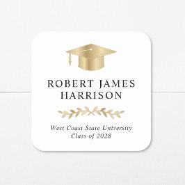 Elegant Goud Afstudeerder Pet Wit Afstuderen Vierkante Sticker