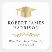 Elegant Goud Afstudeerder Pet Wit Afstuderen Vierkante Sticker (Voorkant)