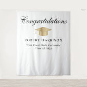 Elegant Goud Afstudeerder Pet Wit Afstuderen Welko Wandkleed (Voorkant)